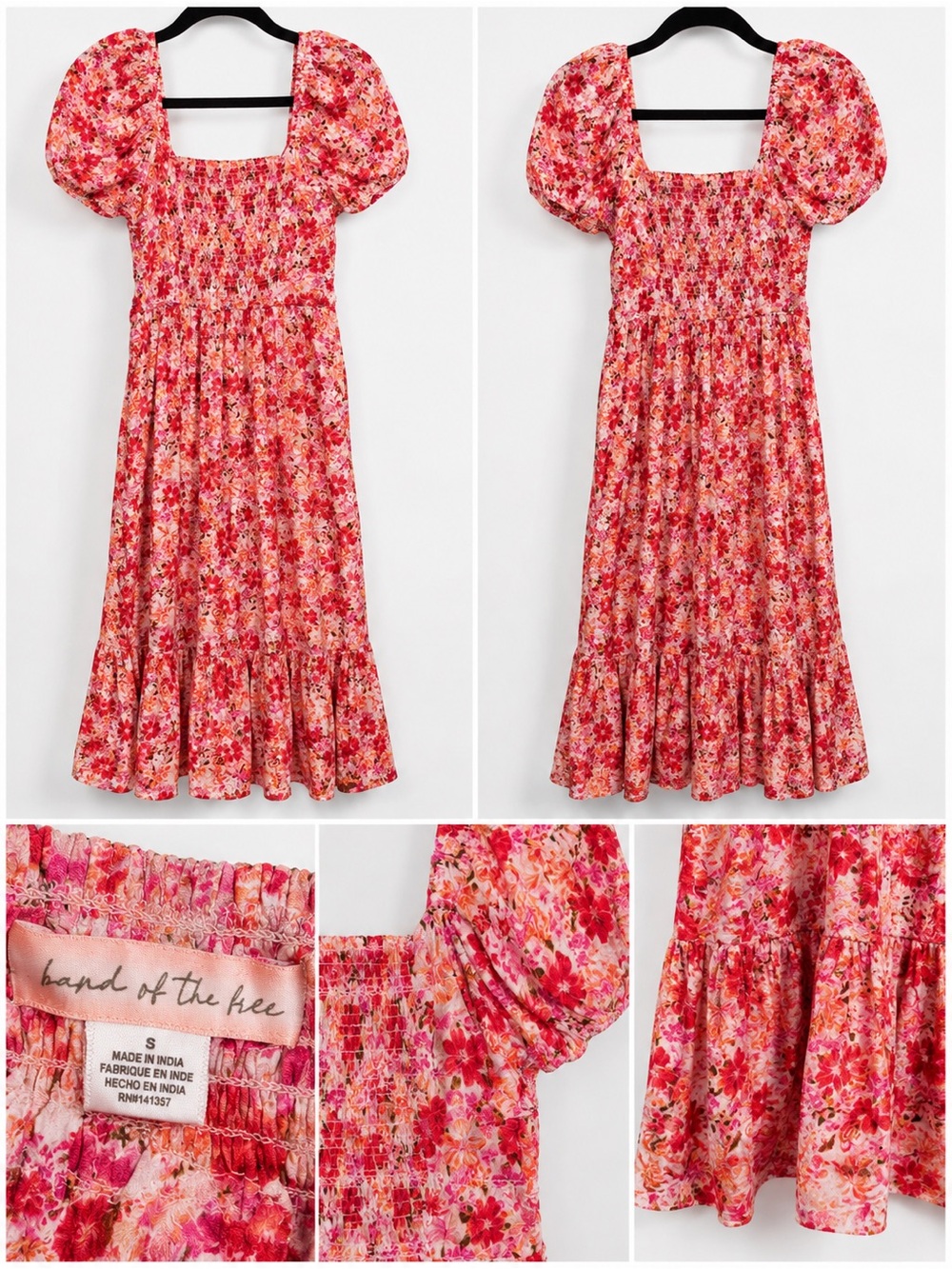 Band of the Free Pink Floral Puff-Sleeve Midi Dress